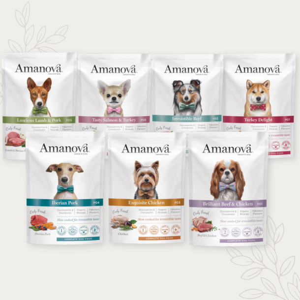 Smagspakke - Amanova, Kornfrit v�dfoder til voksne hunde - 7 x 100 gram