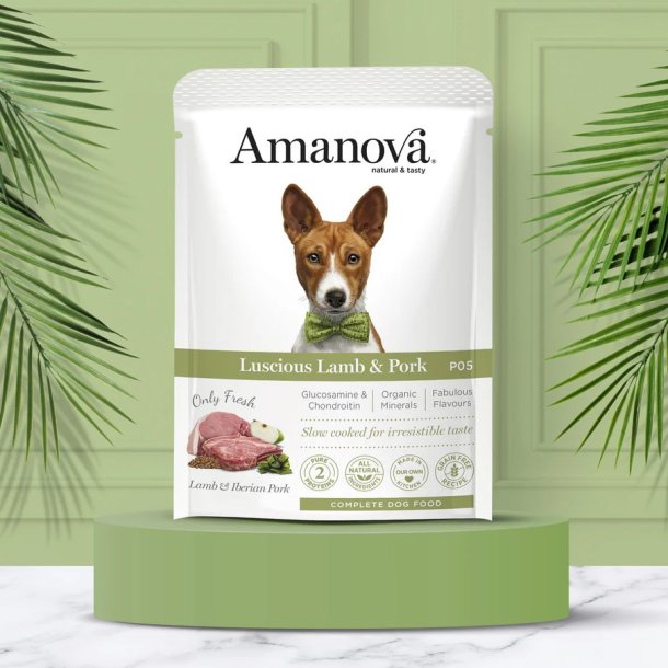 Amanova - Velsmagende Lam &amp; Gris, Kornfrit v�dfoder til voksne hunde