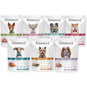 Smagspakke - Amanova, Kornfrit v�dfoder til voksne hunde - 7 x 100 gram