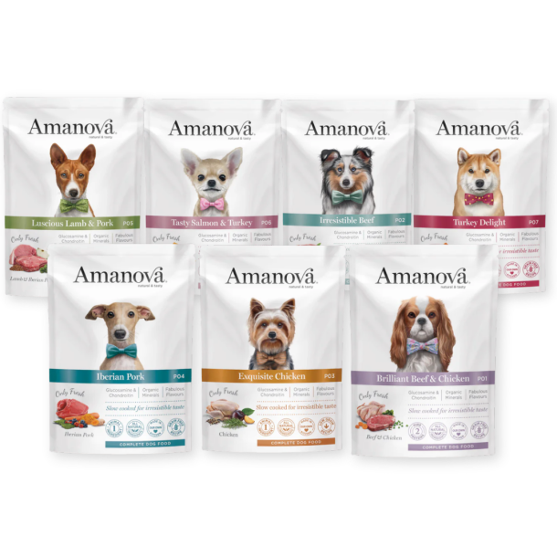 Smagspakke - Amanova, Kornfrit v�dfoder til voksne hunde - 7 x 100 gram