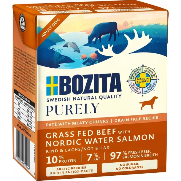Bozita - Purely Pate, Laks &amp; Grsfoderet Okse- 370g