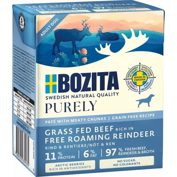 Bozita - Purely Pate, Okse &amp; Fritgende Rensdyr - 370g