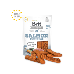 Brit Meaty Jerky Proteinbar, Laks &amp; Grnlbede Muslinger - 80 g