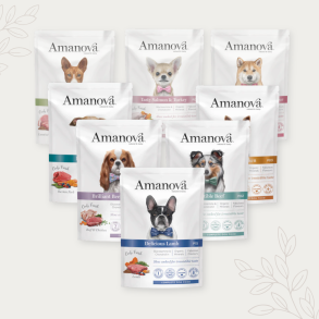 Smagspakke - Amanova, Kornfrit v�dfoder til voksne hunde - 8 x 100 gram