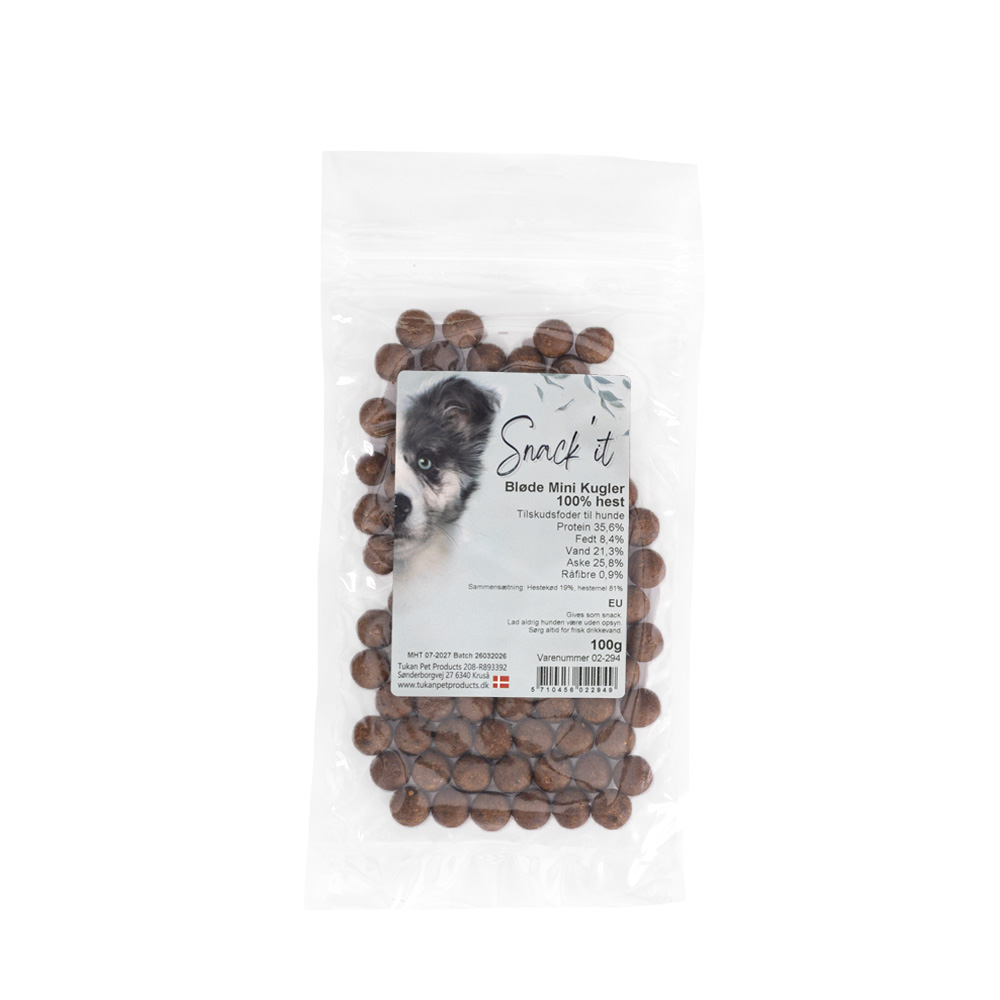 Snack'it Bløde Mini Kugler - 100% hest, 100g - Godbidder - Seleshoppen.dk