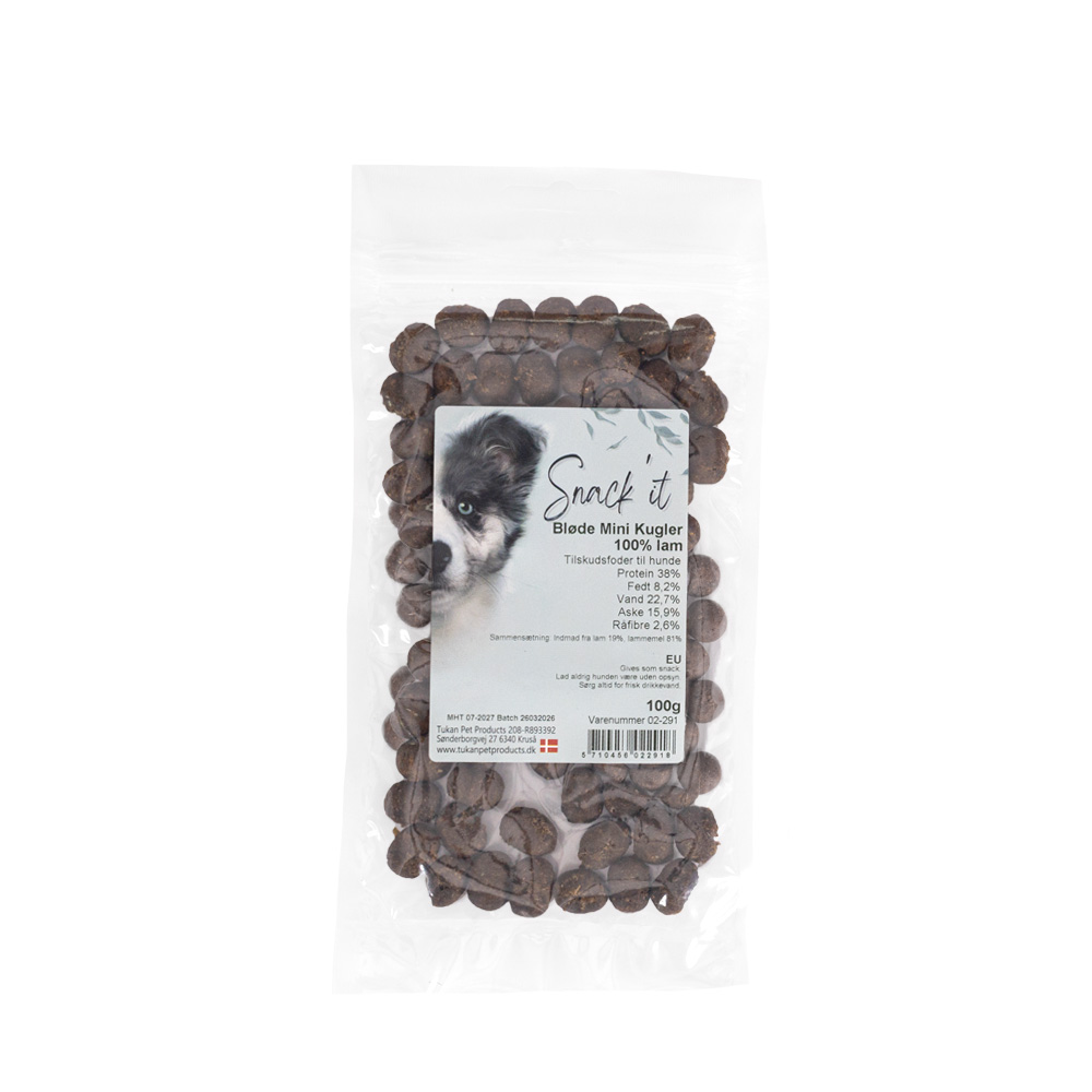 Snack'it Bløde Mini Kugler - 100% Lam, 100g - Godbidder - Seleshoppen.dk