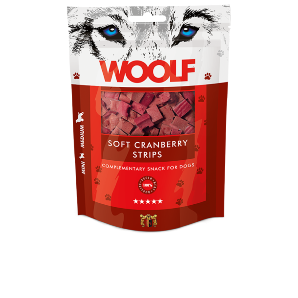 Woolf Soft Cranberry Strips, 100g