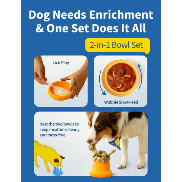 Chewise 2-i-1 Mltidsbowl &amp; Slikkemtte - Gul