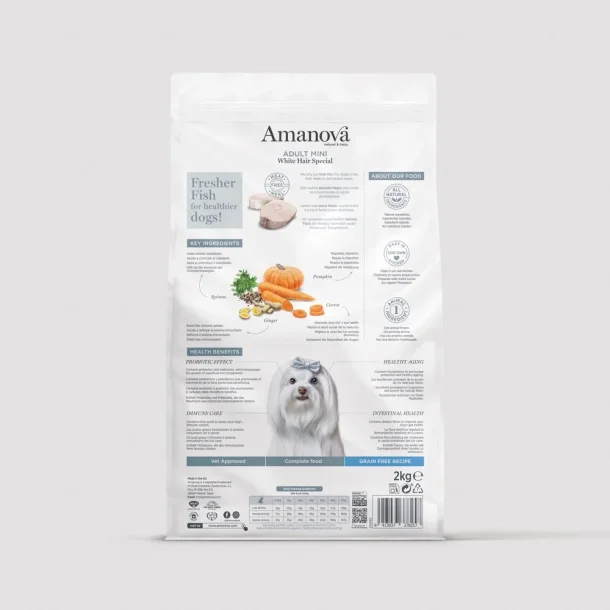 Amanova - White Hair Special, kornfrit voksen hundefoder til sm� hunde