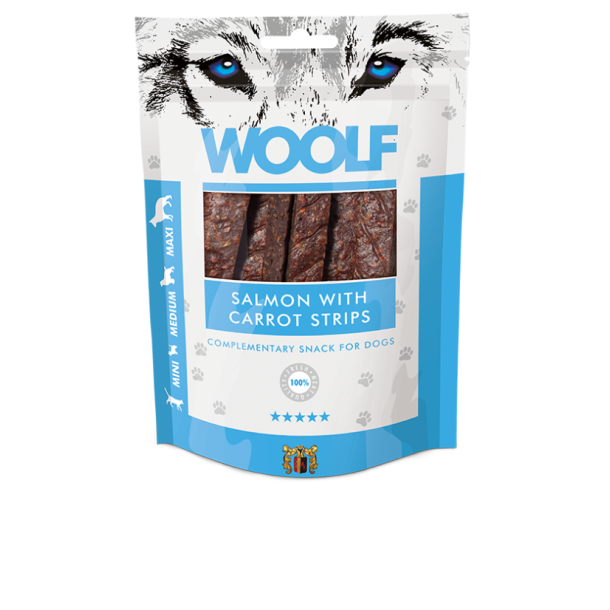 Woolf Laksestrimler med Gulerod, 100g