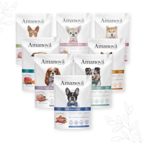Smagspakke - Amanova, Kornfrit v�dfoder til voksne hunde - 8 x 300 gram