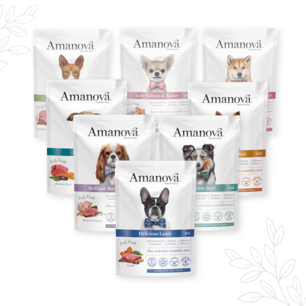 Smagspakke - Amanova, Kornfrit v�dfoder til voksne hunde - 8 x 300 gram